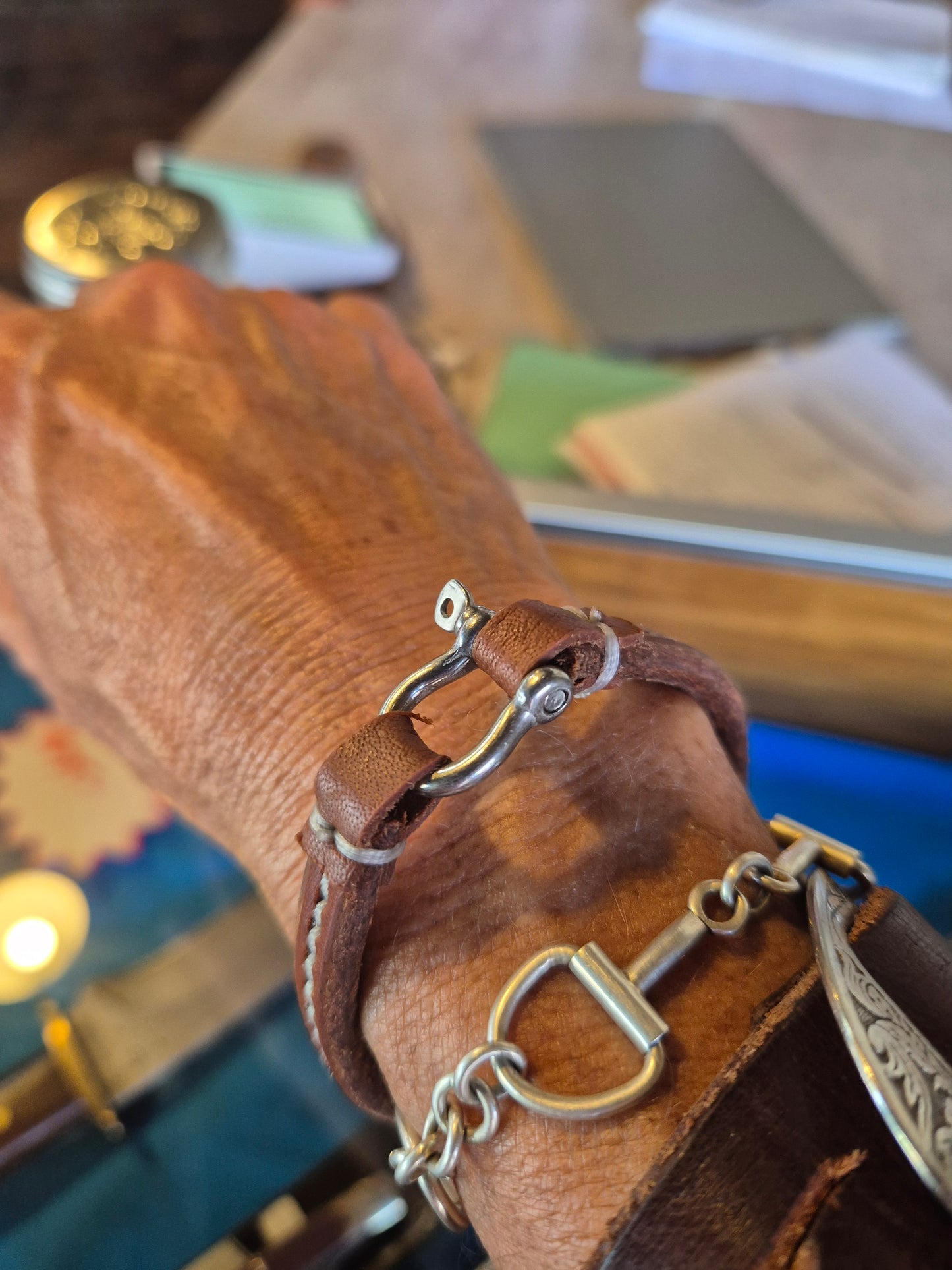 Leather D ring bracelet